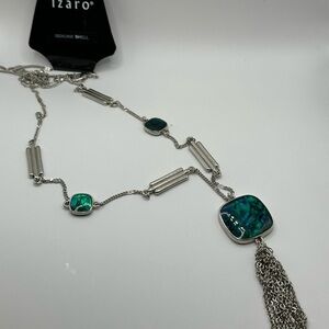 Izaro long Silver Tone And Shell tasseled necklace 19” NEW